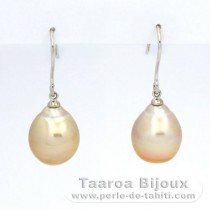 Rhodiated Sterling Silver Earrings and 2 Australian Pearls Semi-Baroque B 11.2 mm