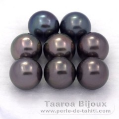 Lot of 8 Tahitian Pearls Round C from 9 to 9.2 mm