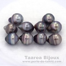 Lot of 10 Tahitian Pearls Ringed C from 8 to 8.2 mm