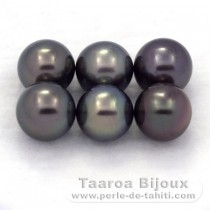 Lot of 6 Tahitian Pearls Round C from 9 to 9.2 mm