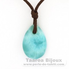 Waxed cotton Necklace and 1 Larimar - 18 x 12 x 5 mm - 2.2 gr