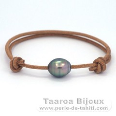 Leather Bracelet and 1 Tahitian Pearl Ringed C 10.1 mm