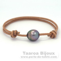 Leather Bracelet and 1 Tahitian Pearl Ringed B 11.6 mm