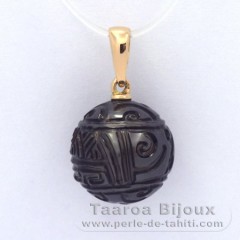 18K solid Gold Pendant and 1 Engraved Tahitian Pearl 12.3 mm