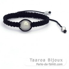 Nylon Bracelet and 1 Tahitian Pearl Semi-Baroque C 13.4 mm + 2 Keishis