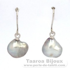 Rhodiated Sterling Silver Earrings and 2 Tahitian Keishis