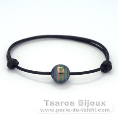 Leather Bracelet and 1 Tahitian Pearl Ringed C 10 mm