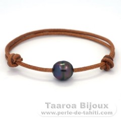 Leather Bracelet and 1 Tahitian Pearl Ringed C 10.6 mm