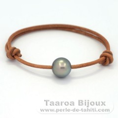 Leather Bracelet and 1 Tahitian Pearl Round C 11.3 mm