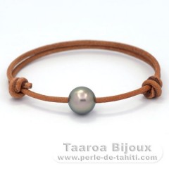 Leather Bracelet and 1 Tahitian Pearl Round C 10.5 mm