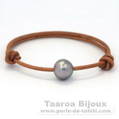 Leather Bracelet and 1 Tahitian Pearl Semi-Baroque C 11.2 mm