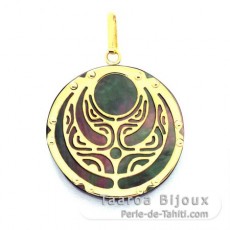 18K Gold and Tahitian Mother-of-Pearl Pendant - Diameter = 21 mm - Power