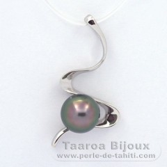 Rhodiated Sterling Silver Pendant and 1 Tahitian Pearl Semi-Baroque B 9.1 mm