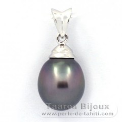 Rhodiated Sterling Silver Pendant and 1 Tahitian Pearl Semi-Baroque B 9.6 mm