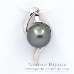 Rhodiated Sterling Silver Pendant and 1 Tahitian Pearl Round C 9.4 mm
