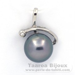 Rhodiated Sterling Silver Pendant and 1 Tahitian Pearl Semi-Baroque B 9.6 mm