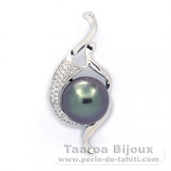 Rhodiated Sterling Silver Pendant and 1 Tahitian Pearl Near-Round C 11.2 mm