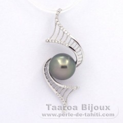 Rhodiated Sterling Silver Pendant and 1 Tahitian Pearl Round C 10.1 mm