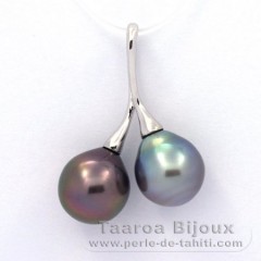 Rhodiated Sterling Silver Pendant and 2 Tahitian Pearls Semi-Baroque C+ 10.3 and 10.6 mm