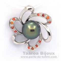 Rhodiated Sterling Silver Pendant and 1 Tahitian Pearl Semi-Baroque B+ 8.2 mm