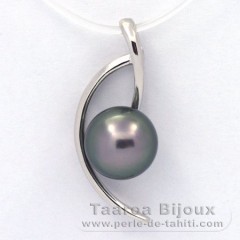 Rhodiated Sterling Silver Pendant and 1 Tahitian Pearl Semi-Baroque C 8.9 mm