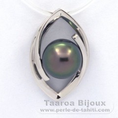 Rhodiated Sterling Silver Pendant and 1 Tahitian Pearl Near-Round B 8.8 mm