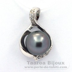 Rhodiated Sterling Silver Pendant and 1 Tahitian Pearl Near-Round C 9.9 mm