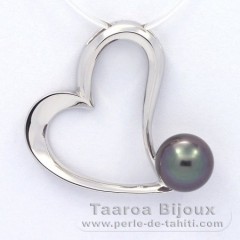 Rhodiated Sterling Silver Pendant and 1 Tahitian Pearl Semi-Baroque B 8.9 mm