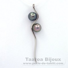 Rhodiated Sterling Silver Pendant and 2 Tahitian Pearls Round C 8.1 mm