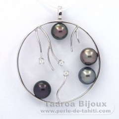 Rhodiated Sterling Silver Pendant and 4 Tahitian Pearls Round C 8.1 to 8.4 mm