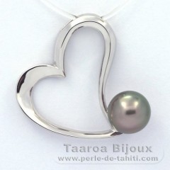 Rhodiated Sterling Silver Pendant and 1 Tahitian Pearl Semi-Baroque B 9.1 mm