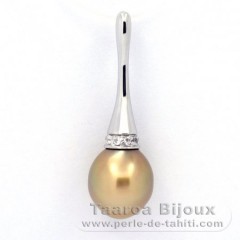 Rhodiated Sterling Silver Pendant and 1 Australian Pearl Semi-Baroque C 10.1 mm