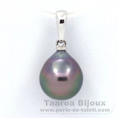 18K Solid White Gold Pendant and 1 Tahitian Pearl Semi-Baroque B 9.9 mm