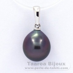 18K Solid White Gold Pendant and 1 Tahitian Pearl Semi-Baroque B 10.3 mm