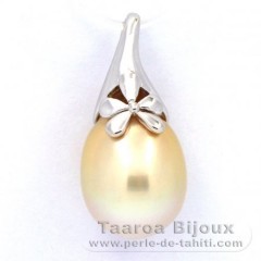 Rhodiated Sterling Silver Pendant and 1 Australian Pearl Semi-Baroque B/C 12.3 mm