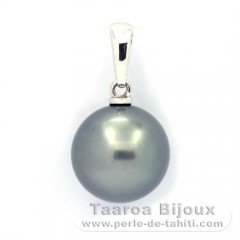 18K Solid White Gold Pendant and 1 Tahitian Pearl Round B 10.9 mm