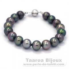 17 Tahitian Pearls Semi-Baroque B 9 to 9.4 mm Bracelet and Rhodiated Sterling Silver