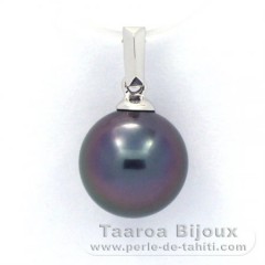 18K Solid White Gold Pendant and 1 Tahitian Pearl Round B 9.7 mm