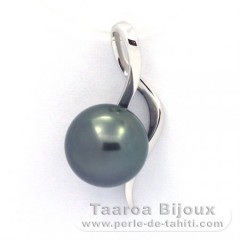 18K Solid White Gold Pendant and 1 Tahitian Pearl Round B 8.8 mm