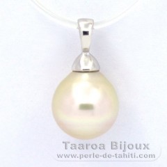 Rhodiated Sterling Silver Pendant and 1 Tahitian Pearl Semi-Baroque C 10.7 mm