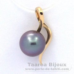 18K solid Gold Pendant and 1 Tahitian Pearl Round B 9 mm