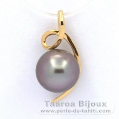 18K solid Gold Pendant and 1 Tahitian Pearl Round B 9.9 mm