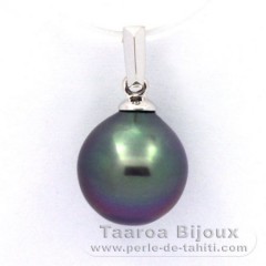 18K Solid White Gold Pendant and 1 Tahitian Pearl Semi-Baroque B 9.9 mm