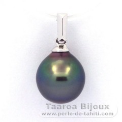 18K Solid White Gold Pendant and 1 Tahitian Pearl Semi-Baroque A 9.5 mm