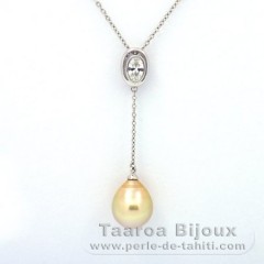 Rhodiated Sterling Silver Necklace and 1 Australian Pearl Semi-Baroque C 10.4 mm