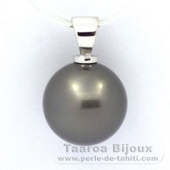 18K Solid White Gold Pendant and 1 Tahitian Pearl Round B 13 mm