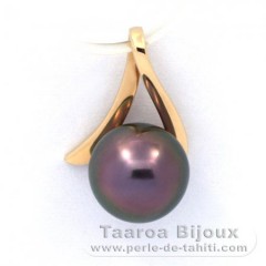 18K solid Gold Pendant and 1 Tahitian Pearl Round B+ 8.7 mm