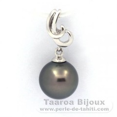 Rhodiated Sterling Silver Pendant and 1 Tahitian Pearl Round C 9.6 mm