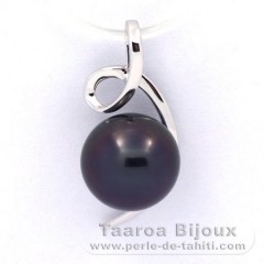 18K Solid White Gold Pendant and 1 Tahitian Pearl Round B 9.5 mm
