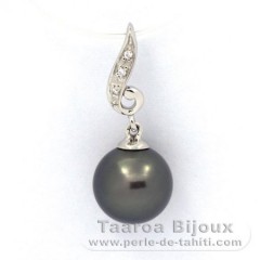 Rhodiated Sterling Silver Pendant and 1 Tahitian Pearl Round C 9.1 mm